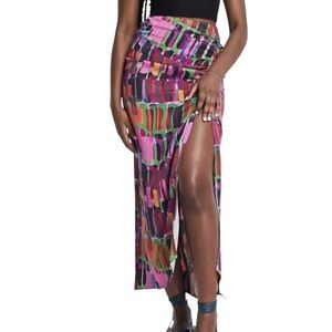 & Other Stories Asymmetrical Midi Skirt Ruching Slit Bright Colorful size 4
